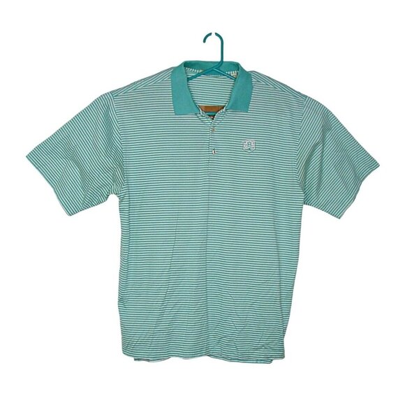Peter Millar Mens Size XL Polo Shirt Mercerized Cotton Green Striped Patch HRF - Picture 1 of 12